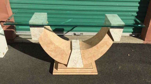 Contemporary Marble Veneer Glass Top Console Table (1 of 5)