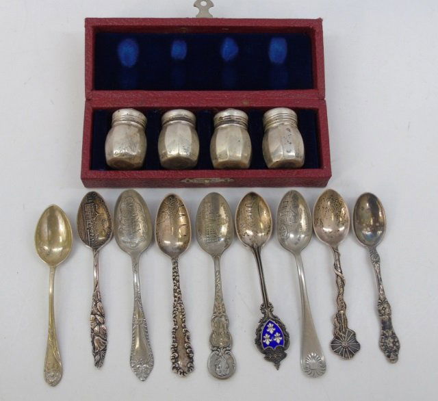 Group of Sterling Silver Souvenir Spoons & 4 Salts (1 of 8)