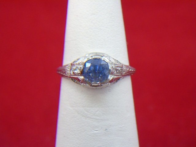 Estate Antique Edwardian Platinum & Sapphire Ring (1 of 5)