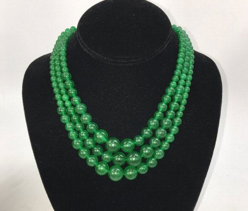 Set of Three Chinese Green Jade Necklace Strands (1 of 6)
