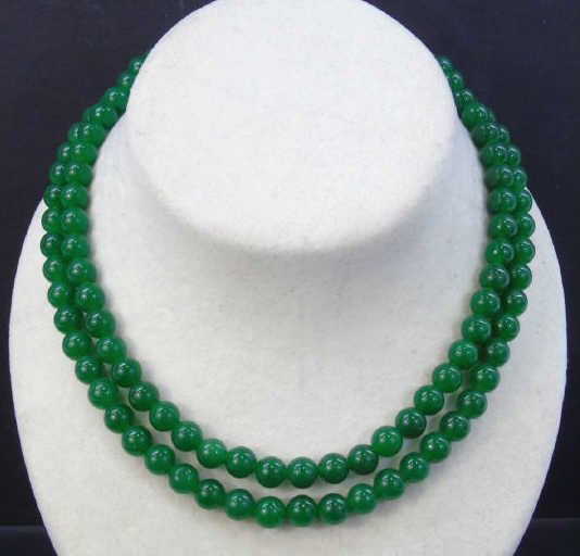 Pair Chinese Beaded Green Jade Necklace Strands (1 of 4)