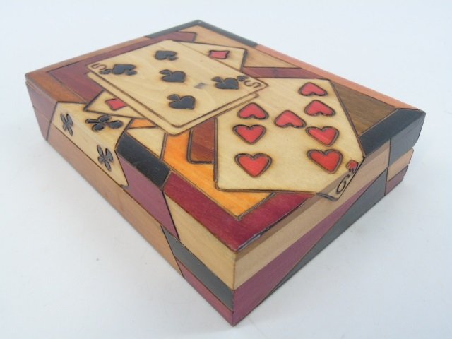 Vintage Handmade Pyrography Playing Card Box (1 of 3)