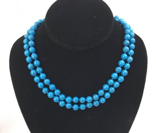 Pair Hand Knotted Turquoise Bead Necklace Strands (1 of 4)