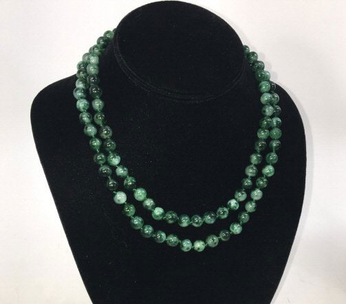 Pair Chinese Carved Spinach Jade Necklace Strands (1 of 4)