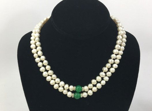 Pair Baroque White Pearl & Green Jade Necklaces (1 of 6)
