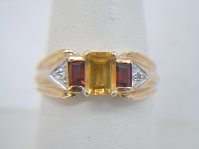 Estate Citrine Garnet Diamond Yellow Gold Ring (1 of 7)