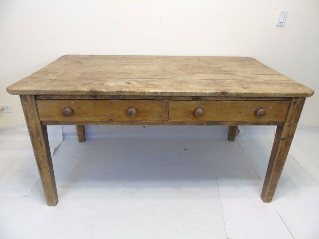 Antique Country Pine Farm Table with 2 Drawers (1 of 3)