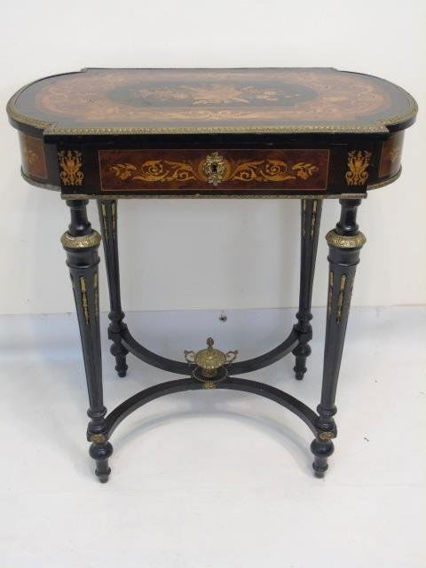 Antique Ebonized Inlaid Side Table w Ormolu Mounts (1 of 9)