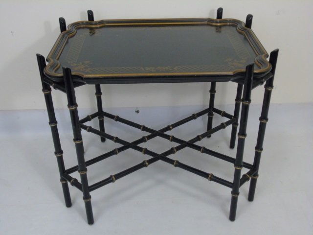 Wooden Gold Stenciled Tray Table on Bamboo Base (1 of 3)
