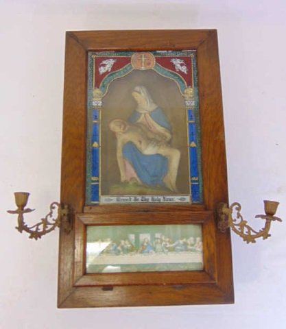 Antique Wall Mount Catholic Altar Box w Sconces (1 of 9)