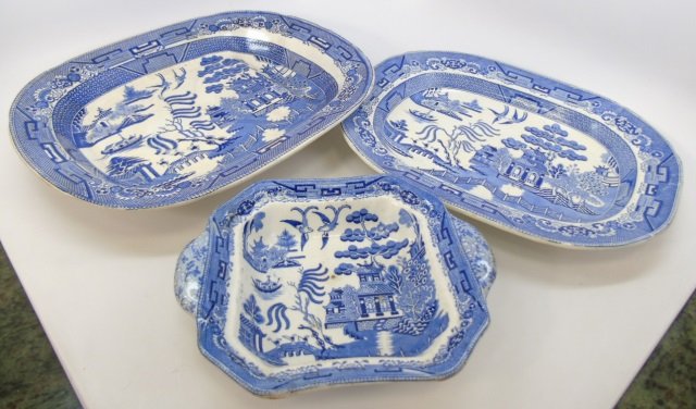 3 Items 19th C. Blue Willow English Ironstone (1 of 7)