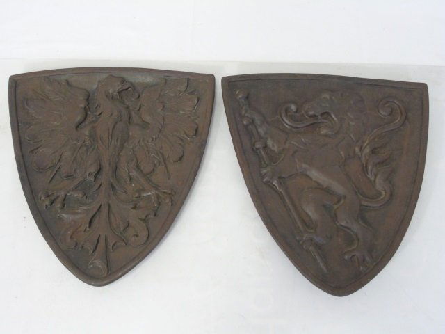 Pair Antique Iron Bronze Tone Heraldry Plaques (1 of 8)
