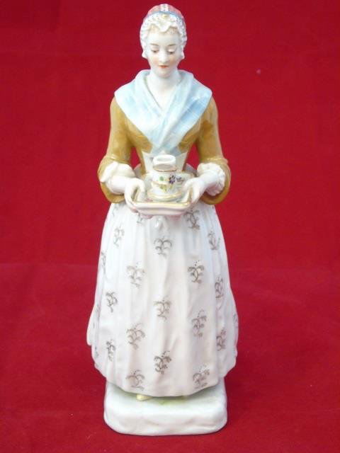 Antique Meissen Porcelain Statue Lady w Tray (1 of 5)