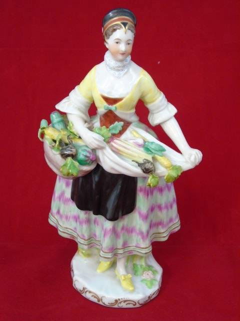 Antique Austrian Porcelain Statue Woman w Apron (1 of 5)