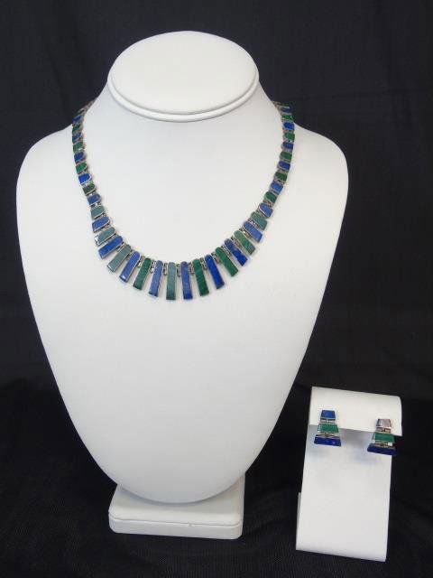 Vintage Silver Lapis Lazuli Malachite Jewelry Set (1 of 4)