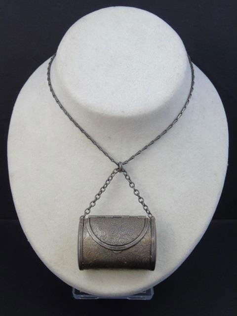 Vintage French Silver Pill Box Purse Form Necklace (1 of 5)