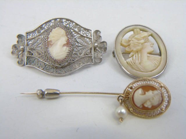 Estate Collection - 3 Vintage Cameo Brooch Pins (1 of 6)