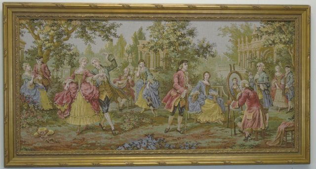 French Style Framed Tapestry of a Court Scene (1 of 3)