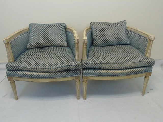 Pair Curved Back Caned & Upholstered Armchairs: Pair Curved Back Caned & Upholstered Armchairs. Purchased by the consignor in Italy. Each measures 25.5 x 26.5 x 26 inches.