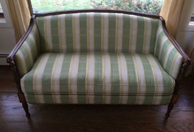 Custom Silk Upholstered Carved Mahogany Settee (1 of 4)