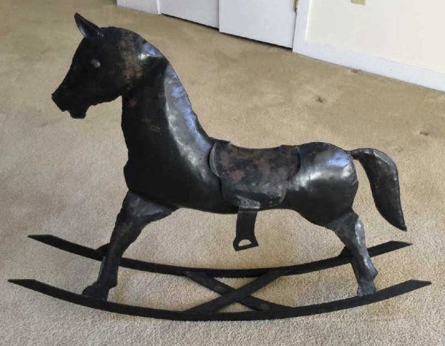 Painted Metal Rocking Horse Decorative Statue (1 of 3)