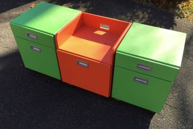 Set of Three Colored Office Filing Cabinets (1 of 5)