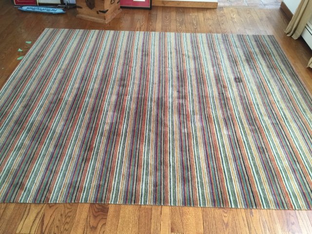 Contemporary Modern Multi Color Stripe Carpet: Contemporary Modern Multi Color Stripe Carpet. Measures 120 x 97 inches.