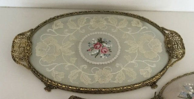 Four Piece Antique Vanity Set - Combs Mirror Tray (1 of 2)