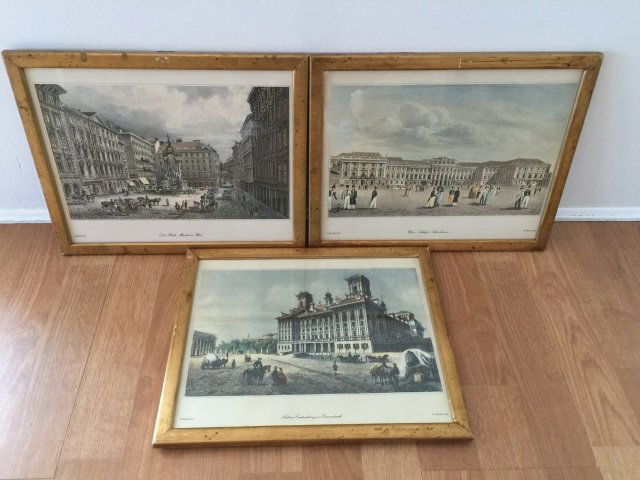 3 Gold Leaf Frame Continental Street Scene Prints (1 of 6)