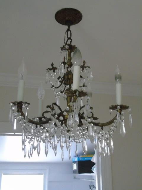 Vintage Ormolu & Crystal Five Arm Chandelier (1 of 6)