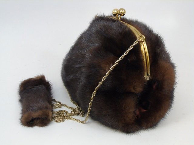 Vintage Mink Fur Purse / Hand Bag on Long Chain (1 of 3)