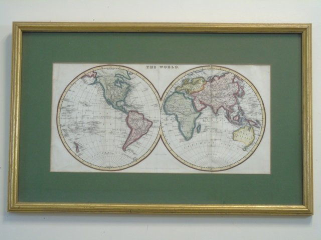 Vintage Gold Framed Old World Map Print: Vintage Gold Framed Old World Map Print. Measures 13.5 x 21 inches.