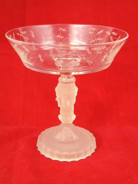 Vintage Frosted Art Glass Figural Serving Compote: Vintage Frosted Art Glass Figural Serving Compote. Measures 8 inches in height.