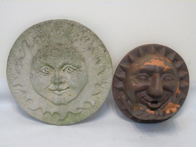 Stone & Terracotta Garden Plaque Statues of Suns (1 of 4)