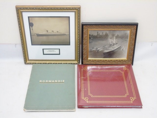 Group of SS Normandie Related Souvenir Items Photo: Group of SS Normandie Related Souvenir Items Photos and Booklet. Original Photos from San Francisco Examiner article on the ship, and one-of-a-kind photos of the fire and sinking of the ship in NY Har
