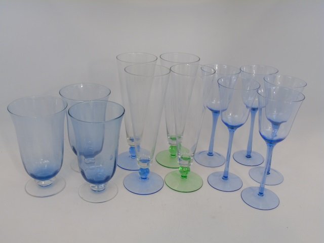 Group of Green & Blue Glass Goblets & Pilsners (1 of 1)