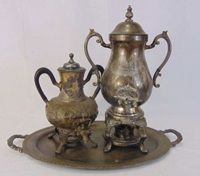 Antique Silver Plate - Two Samovars & Tray (1 of 6)
