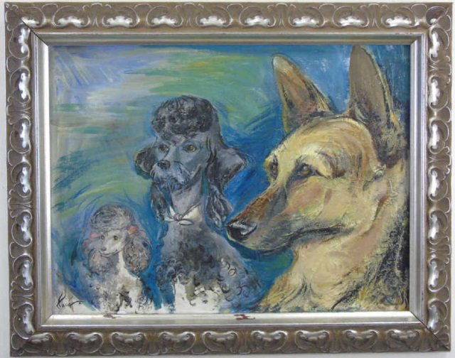 Oil Portrait of Three Dogs Shepherd & Poodles (1 of 5)