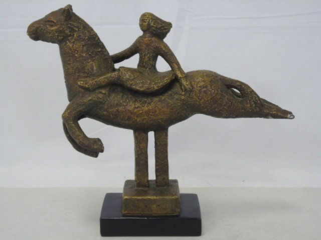 Contemporary Bronze Tone Statue - Girl on Horse (1 of 4)