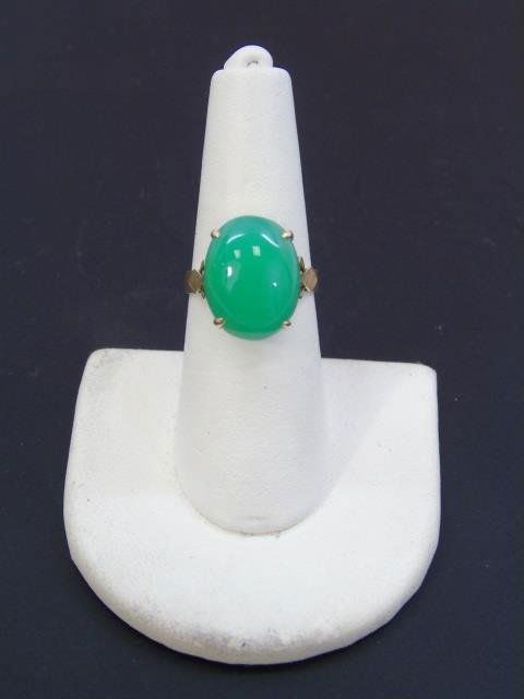 Estate Chinese Cabochon Jade & Diamond 14kt Ring (1 of 3)