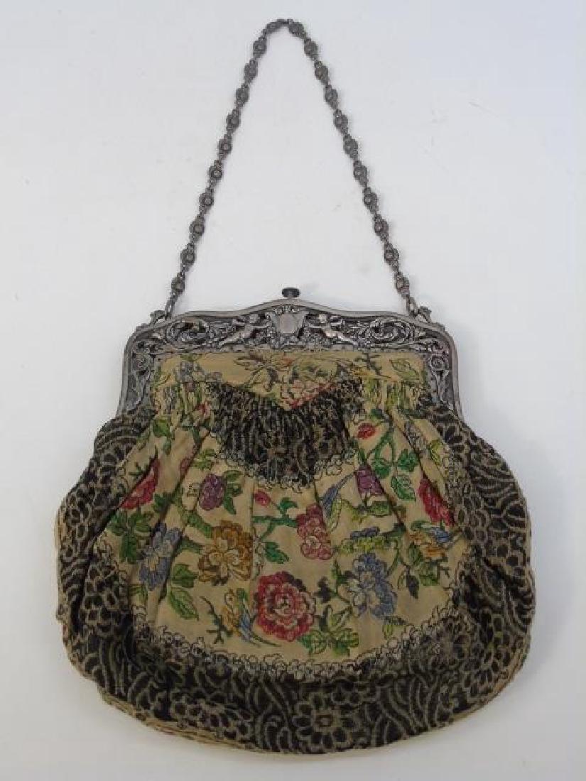 Antique Ladies Reticule or Purse w Sterling Frame (1 of 4)