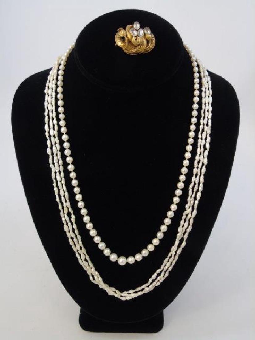 Two Gold Clasp Pearl Necklaces & Victorian Brooch (1 of 5)