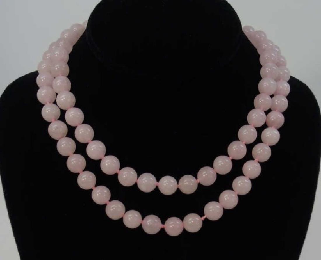 Pair Chinese Pink Jade Hand Knotted Necklaces (1 of 3)