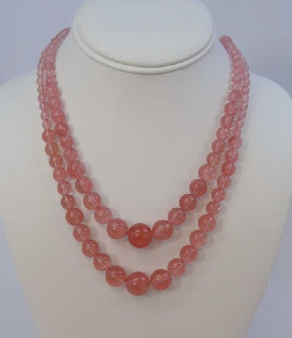 Pair Pink Graduated Hardstone Bead Necklaces (1 of 4)