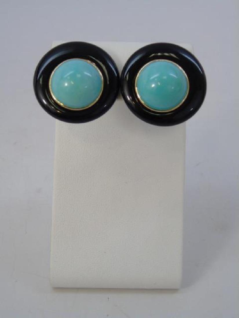 Pair Estate Modernist Onyx & 14kt Gold Earrings (1 of 3)