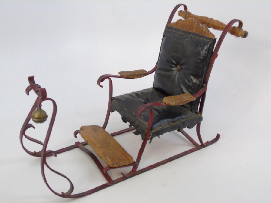 Antique / Vintage Wrought Iron & Wood Doll Sleigh (1 of 3)