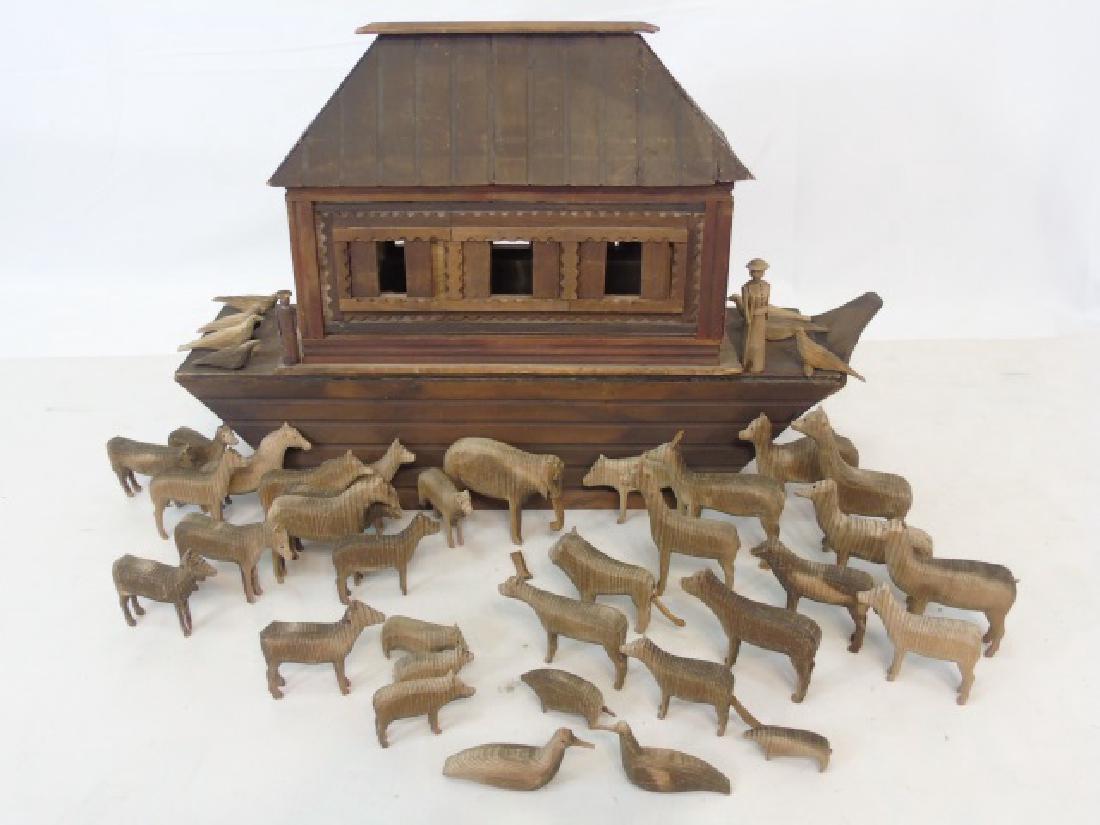 Antique German 19th C Noahs Ark Carved Wood Toy (1 of 9)