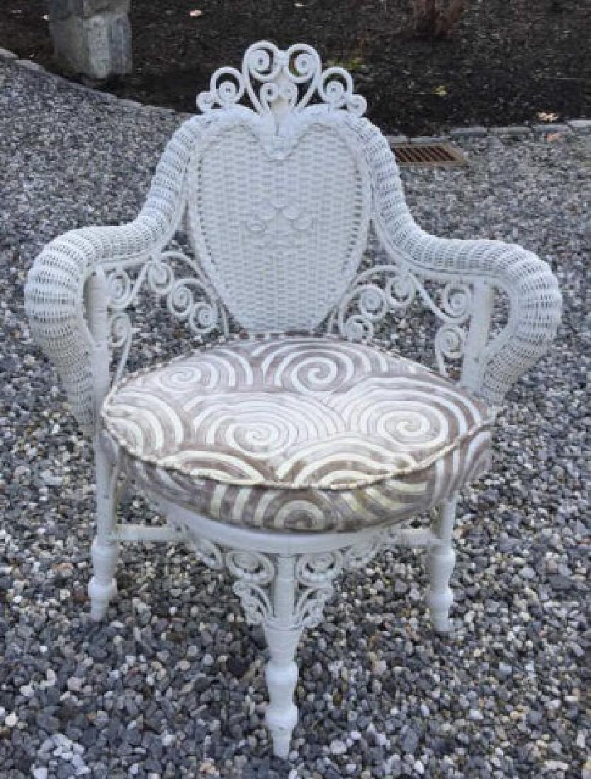 Vintage Ornate White Wicker Chair & Velvet Cushion (1 of 6)