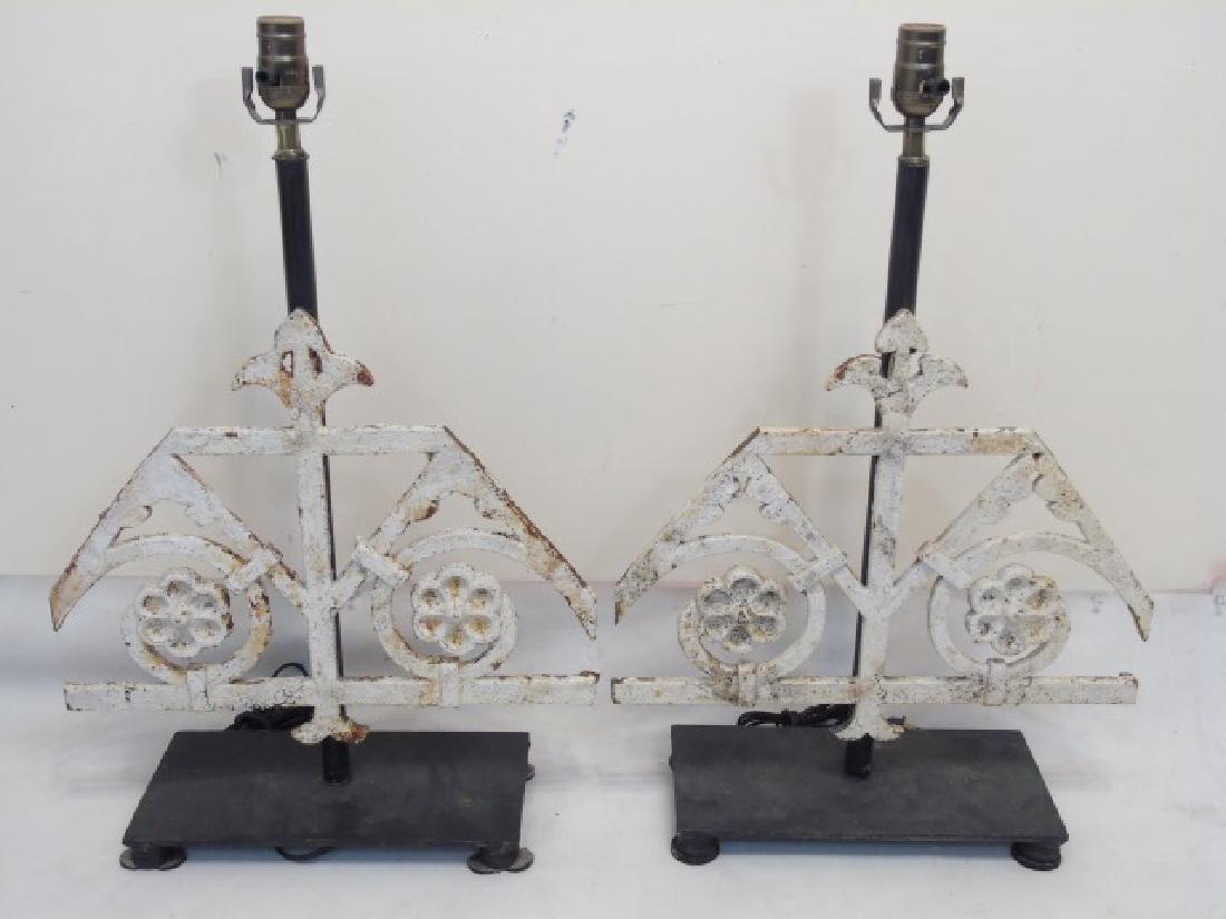 Pair Architectural Salvage Iron Mount Table Lamps (1 of 4)