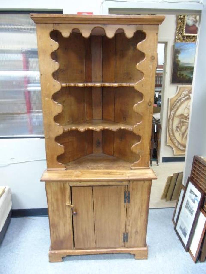 Antique Rustic Carved Oak Corner Cupboard (1 of 3)